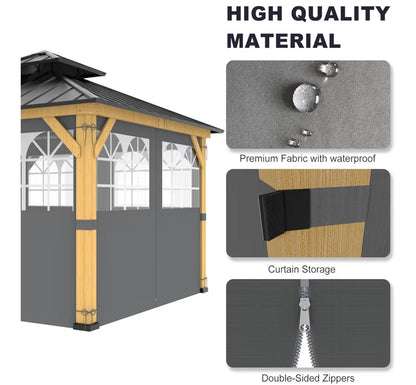 10ft x 12ft Gazebo Curtains,Privacy Replacement Sidewall with Church Window,4-Panel Universal Shade Curtains Set,Protecting Side Walls (Only Curtain) Gray