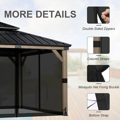 12' x 12' Gazebo Universal Mosquito Netting Screen Replacement, 4-Panel Mesh Screen Walls with Double Zippers for Outdoor Patio, Black (Mosquito Net Only)