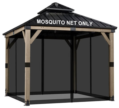 12' x 12' Gazebo Universal Mosquito Netting Screen Replacement, 4-Panel Mesh Screen Walls with Double Zippers for Outdoor Patio, Black (Mosquito Net Only)