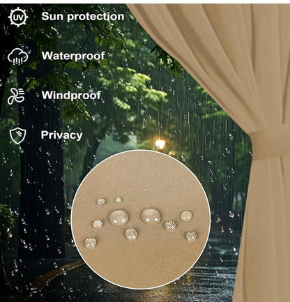 12'x12' Gazebo Curtains Outdoor Waterproof, Khaki Universal Replacement Curtain 4-Panels, Sidewalls with Zipper for Garden, Patio, Yard (Only Curtains)
