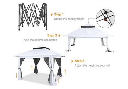 13'x13' Gazebo Tent Outdoor Pop up Gazebo Canopy Shelter with Mosquito netting (White)