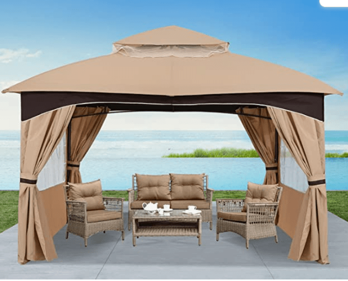 10’x12’ Gazebo Patio Gazebos for Winter, Weatherproof Gazebo with Window Curtains for Outdoor Party Wedding
