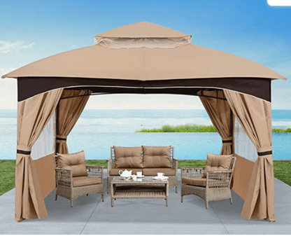 10’x12’ Gazebo Patio Gazebos for Winter, Weatherproof Gazebo with Window Curtains for Outdoor Party Wedding