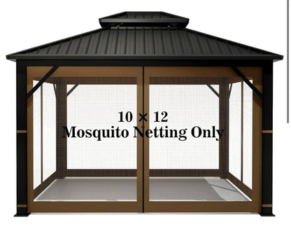 Gazebo Universal Replacement Mosquito Netting – Hugline 10' x 12' Outdoor Mesh Netting Screen 4-Panel Sidewall Curtain with Zipper (Brown)
